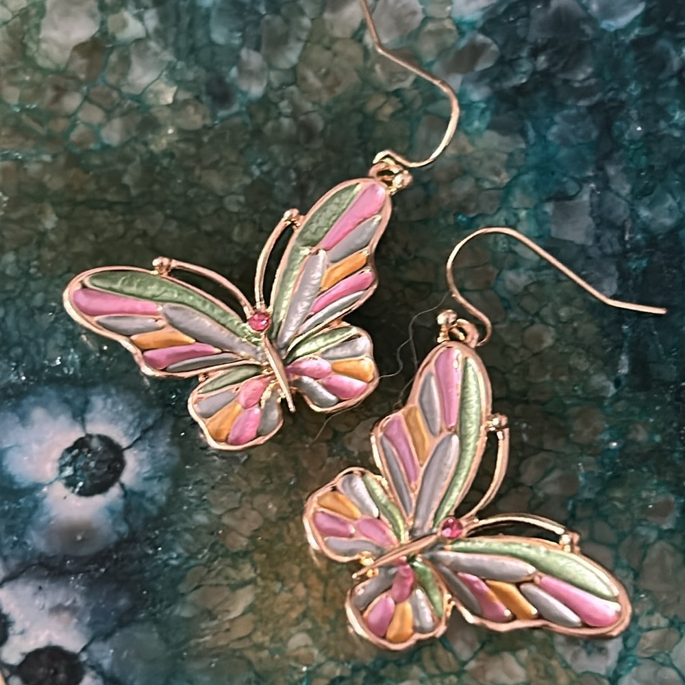 Vintage Butterfly Cloisonné Earrings